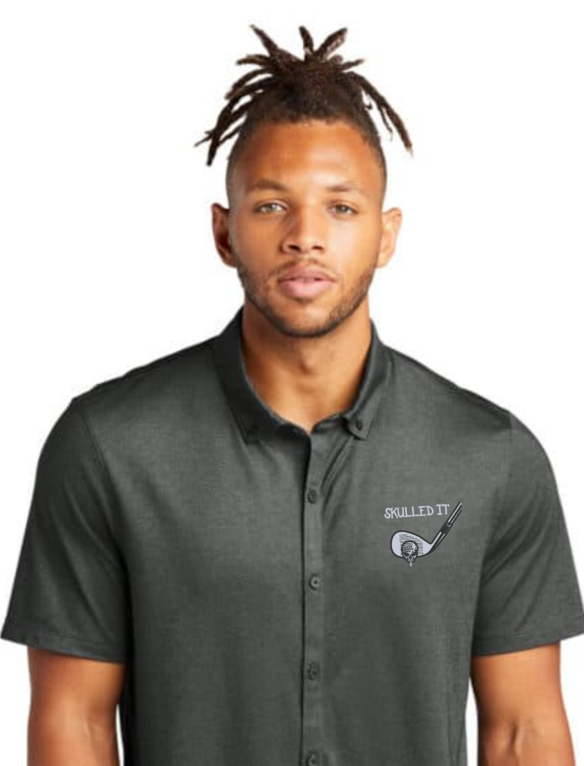 Skulled It Stretch Fabric Button Down Polo